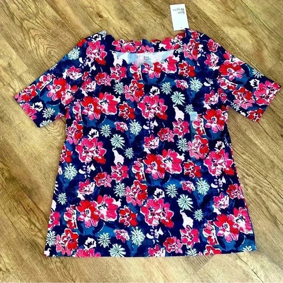 Kim Rogers Perfectly Soft Tee Top With Scalloped Neckline NWT - Picture 7 of 8